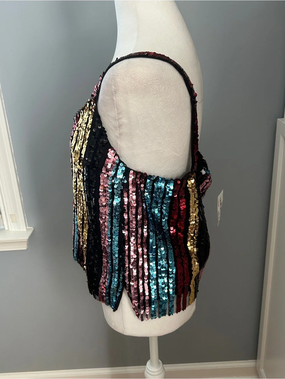 NWT BB Dakota Womens Medium Sequin Stripe Multicolor Tank Top Party's Arrived